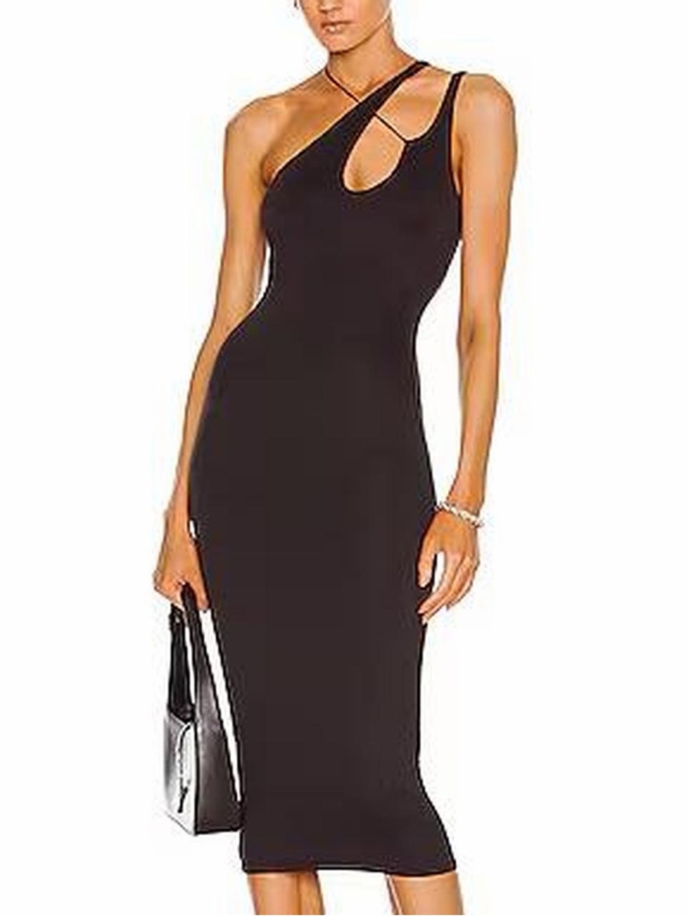 ALIX NYC Black One-Shoulder Midi Dress